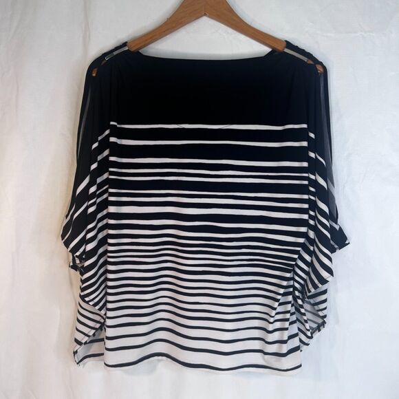 Chicos Striped Poncho Blouse Metal Tab Shoulders Size S/M Open Shoulder - Picture 2 of 10